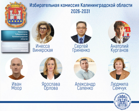 Губернатором Калининградской области Алексеем Беспрозванных назначены семь членов Избирательной комиссии Калининградской области в новый состав комиссии (2026-2031 годов)
