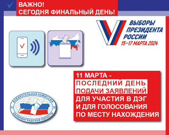 Сегодня, 11 марта, финальный день подачи заявлений для участия в ДЭГ и для голосования по месту нахождения